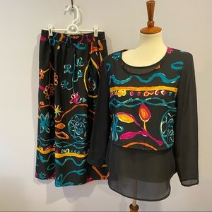 Vintage Anthony Mark Hankins Designer Co-ord Floral Doodle Pattern Shoulder Pads